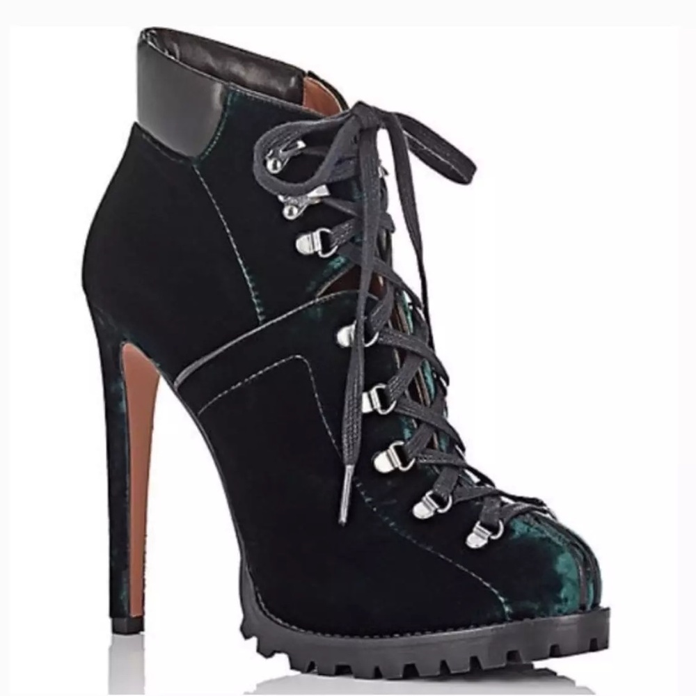 Alaia size 7 emerald green velvet hiking boots